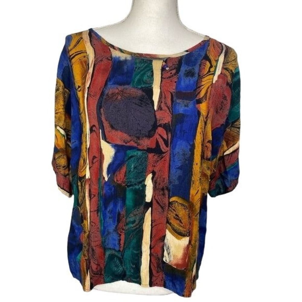 vintage 80s Susan Burrowes Womens top blouse multicolored made in USA size 14